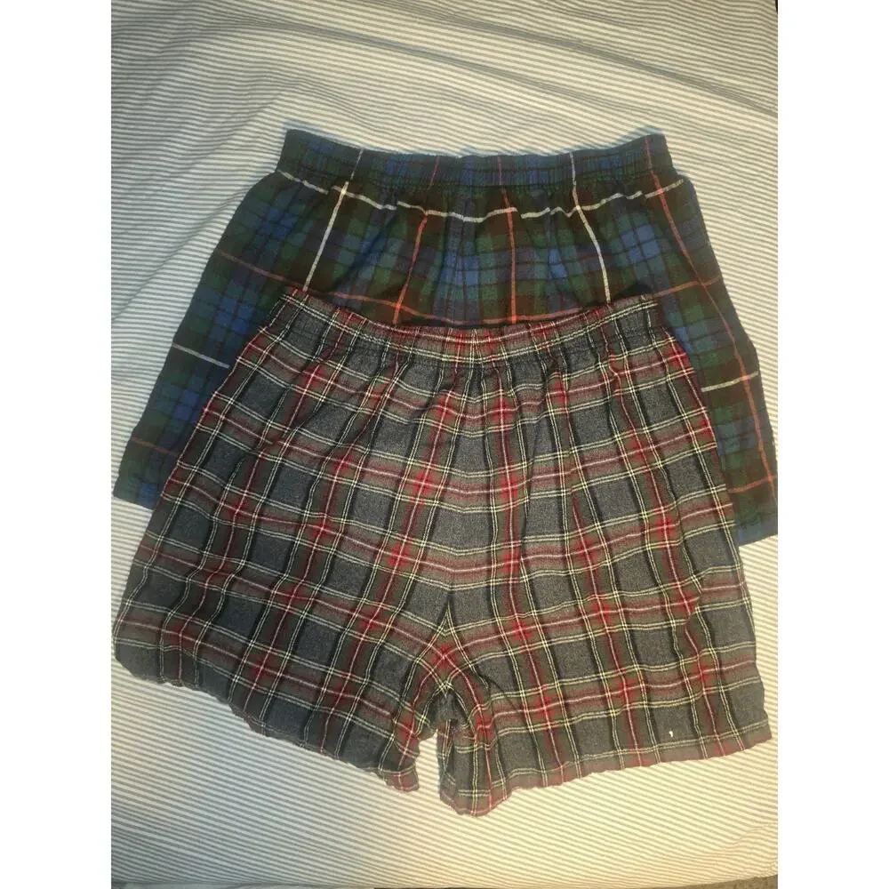 Lot of 2 VTG LL Bean Sleepwear Flannel Boxers Shorts Mens Large Plaid PJ bottom